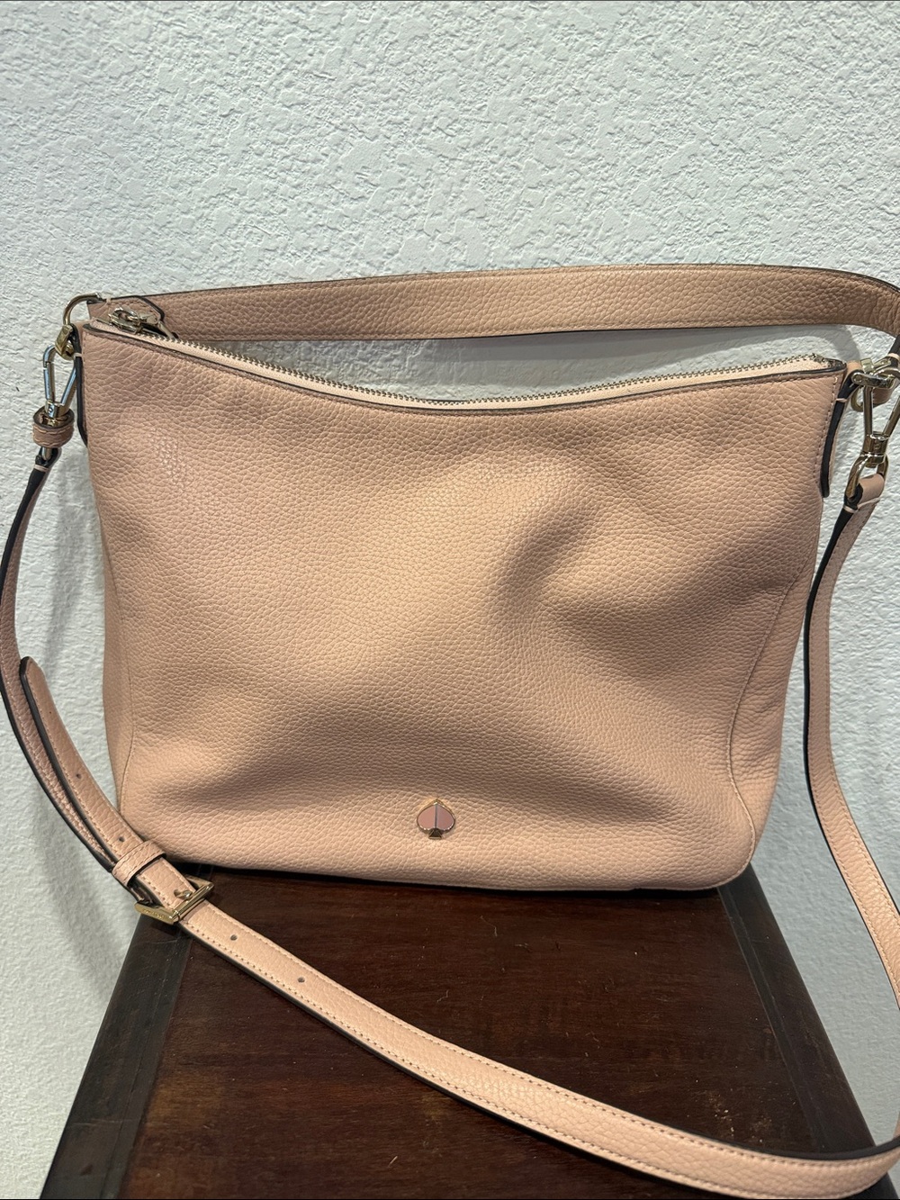 Kate Spade Pink Polly Women’s Pebbled Leather Crossbody Bag in Blush